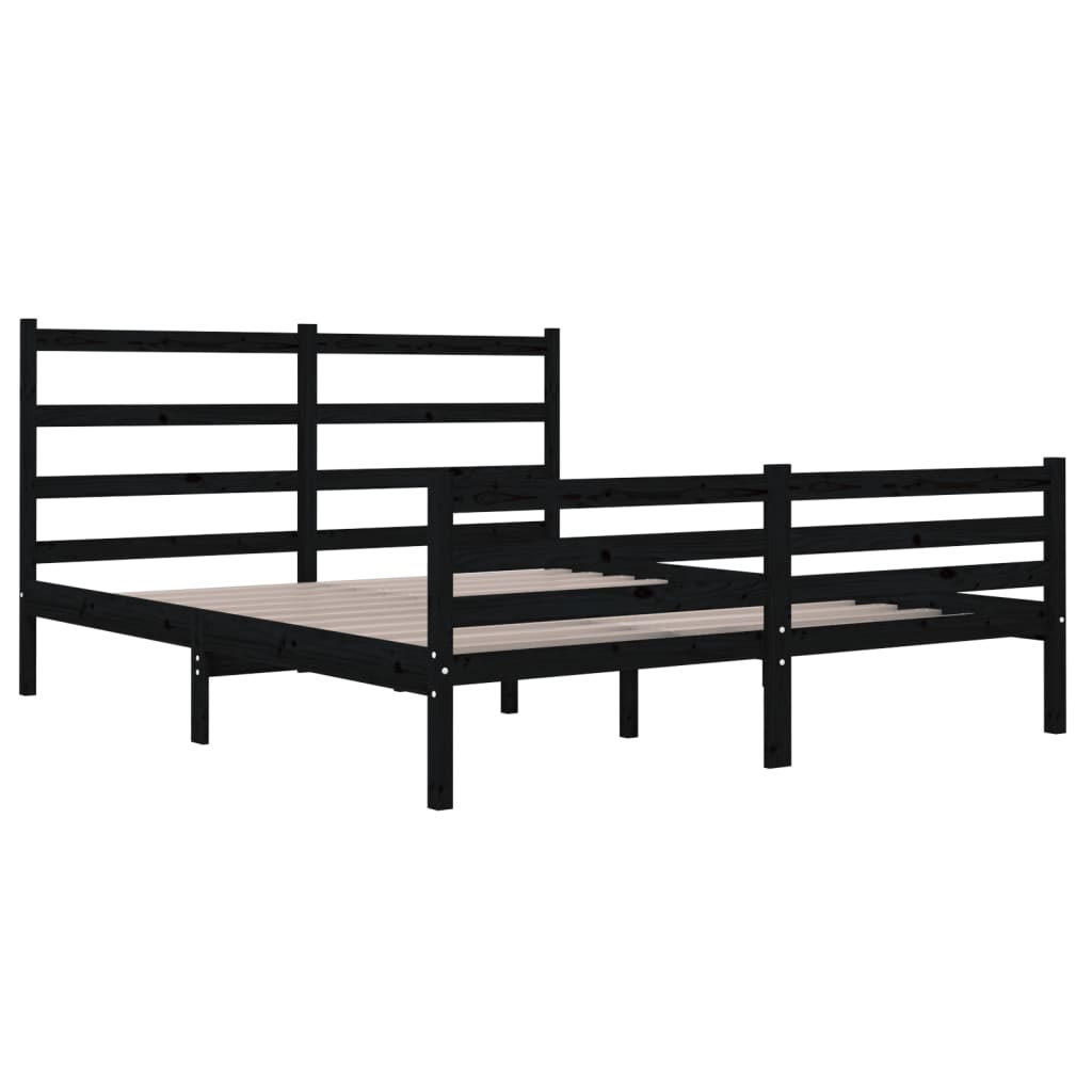 Bedframe Massief Grenenhout Zwart 135X190 Cm 4Ft6 Double