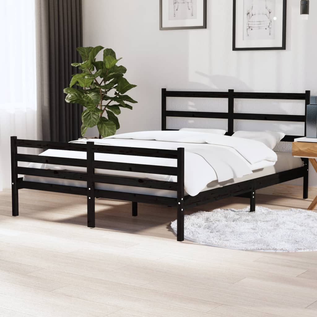 Bedframe Massief Grenenhout Zwart 135X190 Cm 4Ft6 Double