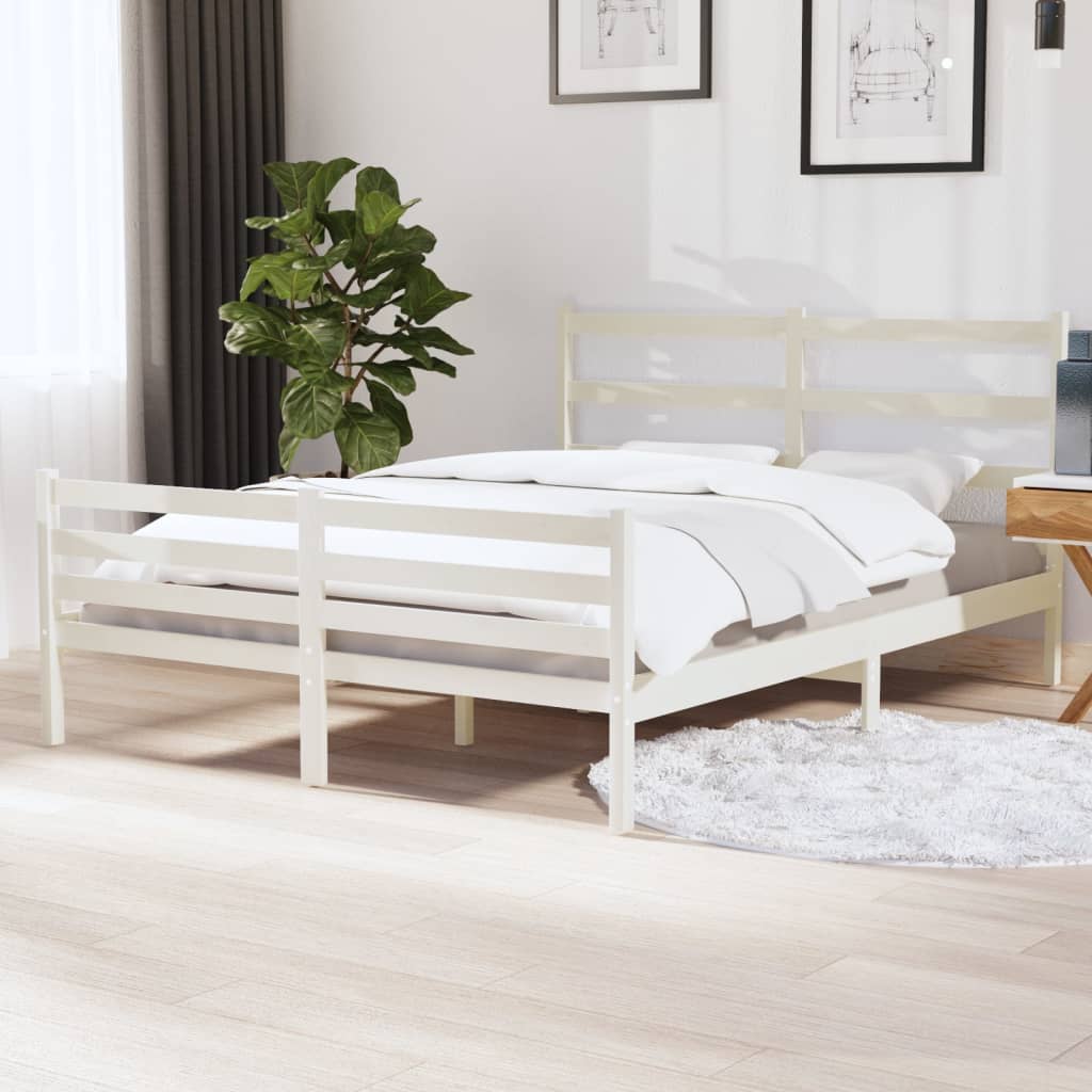 Bedframe Massief Grenenhout Wit 140X190 Cm