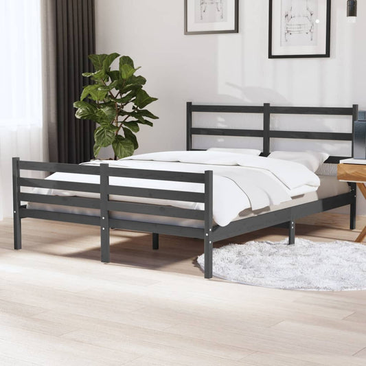 Bedframe Massief Grenenhout Grijs 140X190 Cm