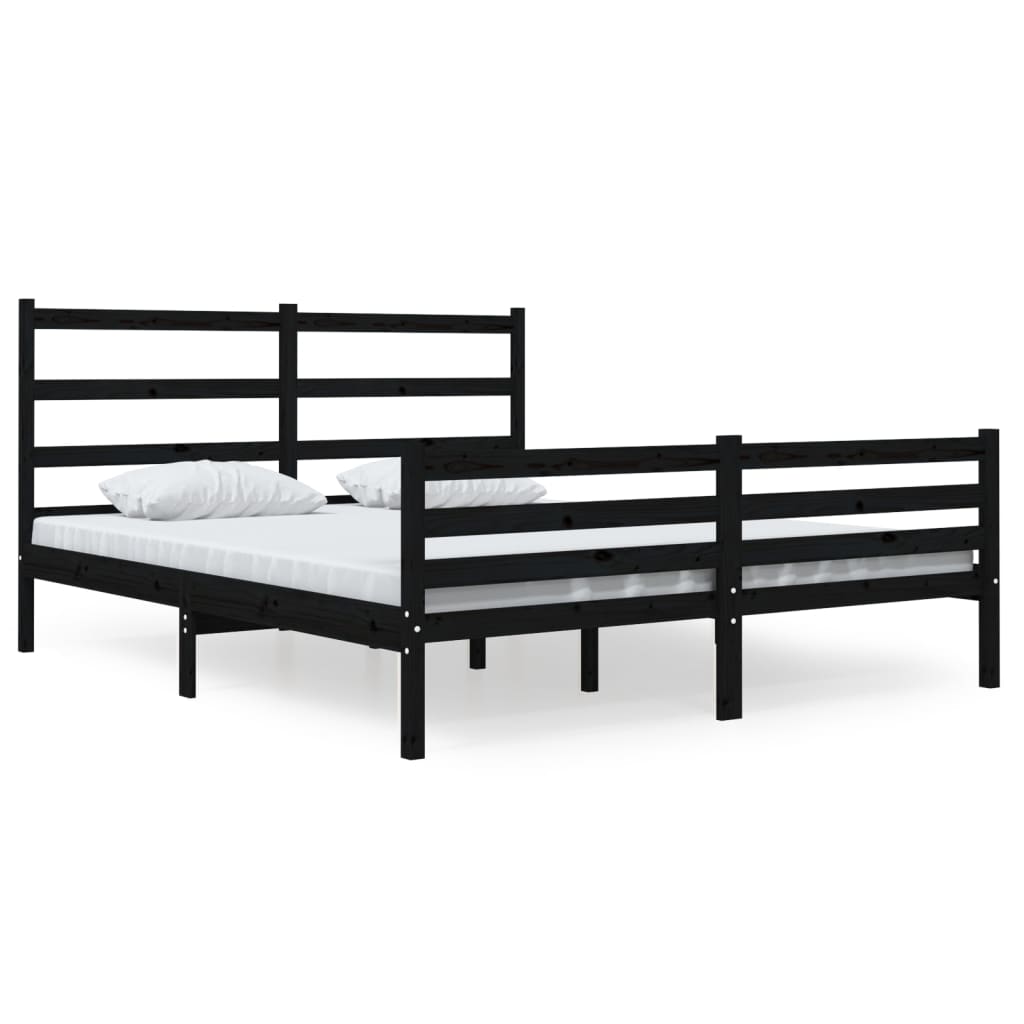 Bedframe Massief Grenenhout Zwart 140X190 Cm