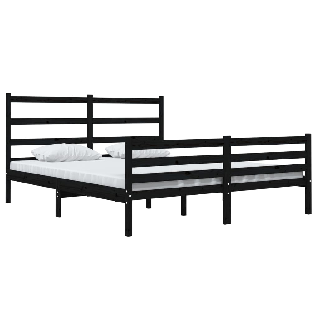 Bedframe Massief Grenenhout Zwart 140X190 Cm