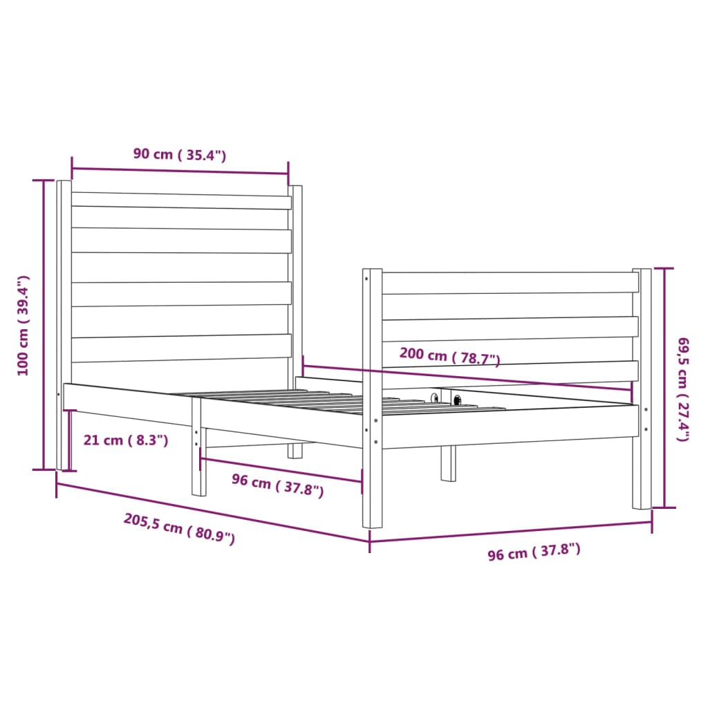 Bedframe Massief Grenenhout 90X200 Cm