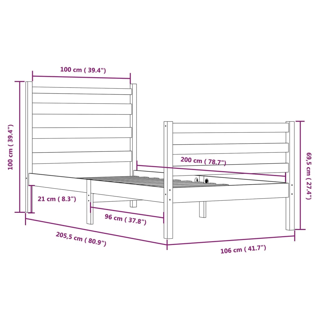 Bedframe Massief Grenenhout Wit 100X200 Cm