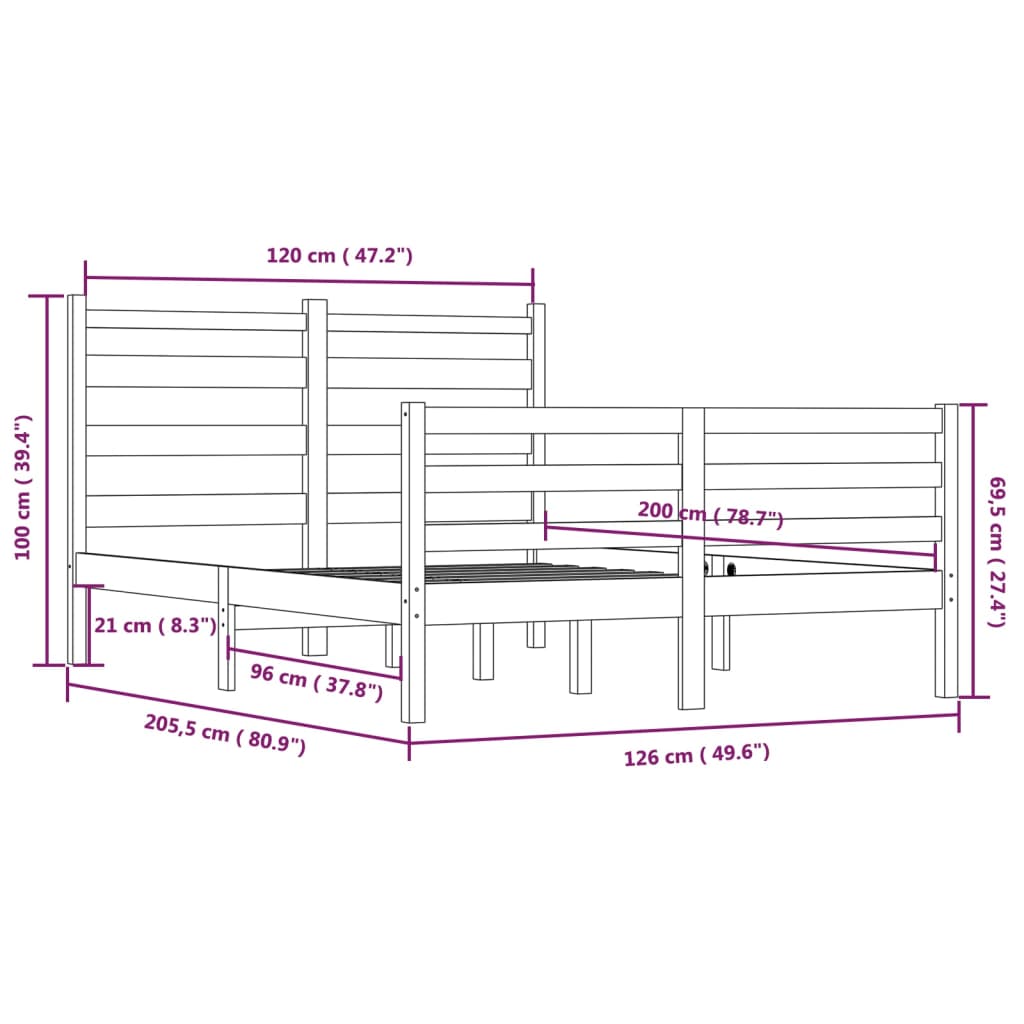 Bedframe Massief Grenenhout Zwart 120X200 Cm