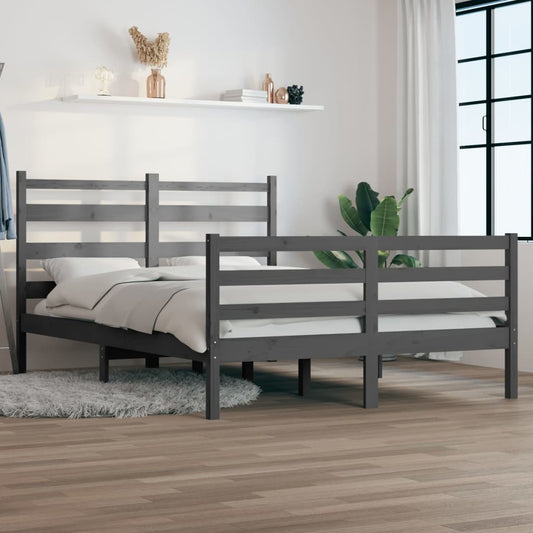 Bedframe Massief Grenenhout Grijs 140X200 Cm