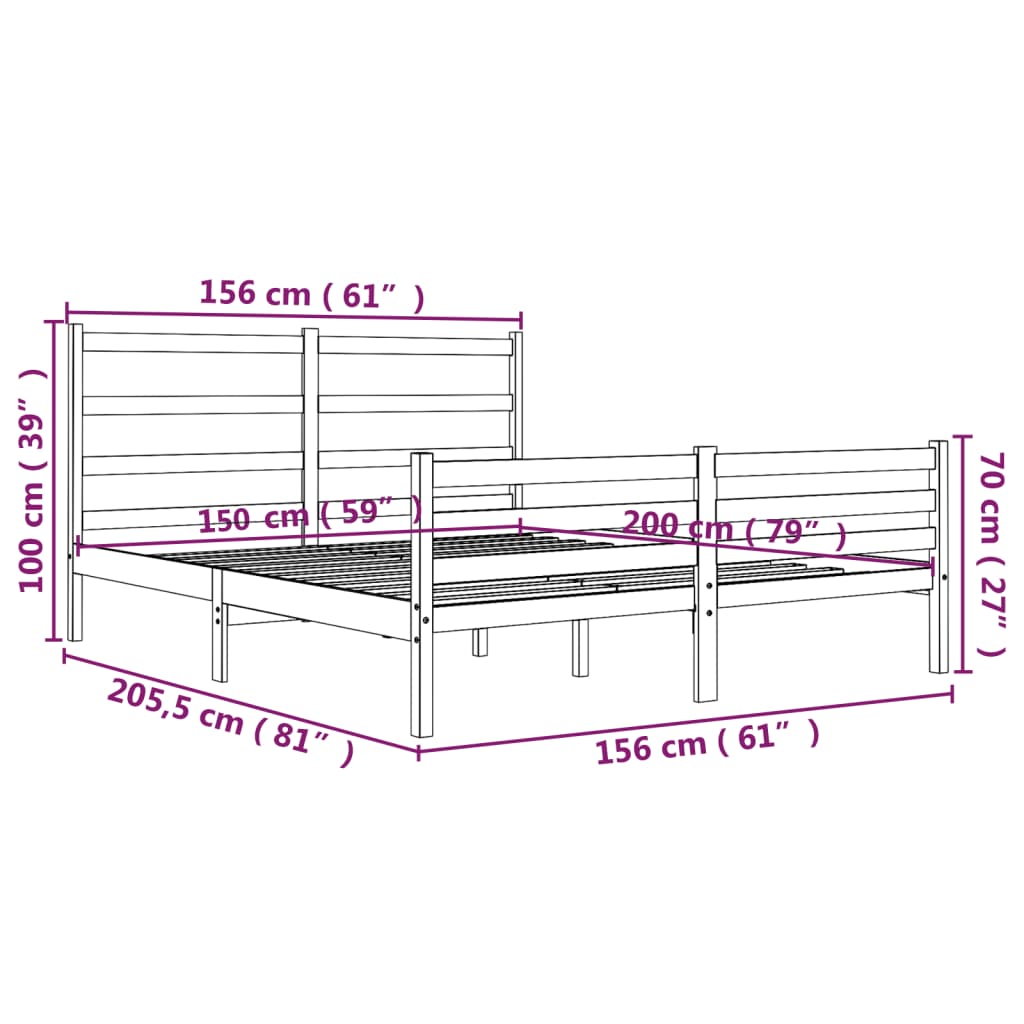 Bedframe Massief Grenenhout 150X200 Cm 5Ft King Size