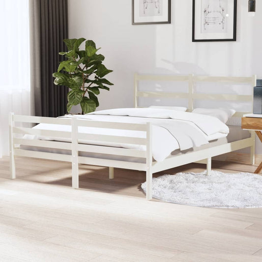 Bedframe Massief Grenenhout Wit 150X200 Cm 5Ft King Size