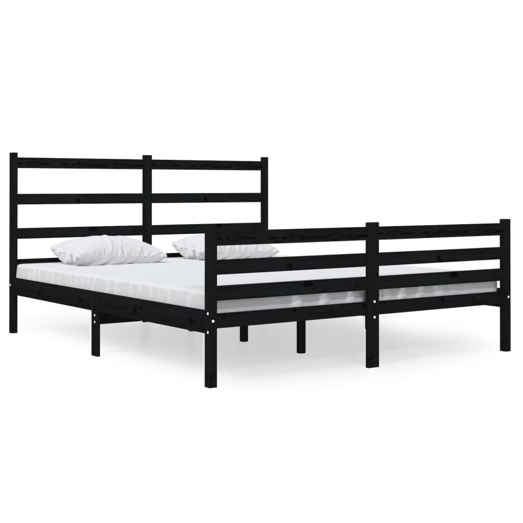 Bedframe Massief Grenenhout Zwart 150X200 Cm 5Ft King Size