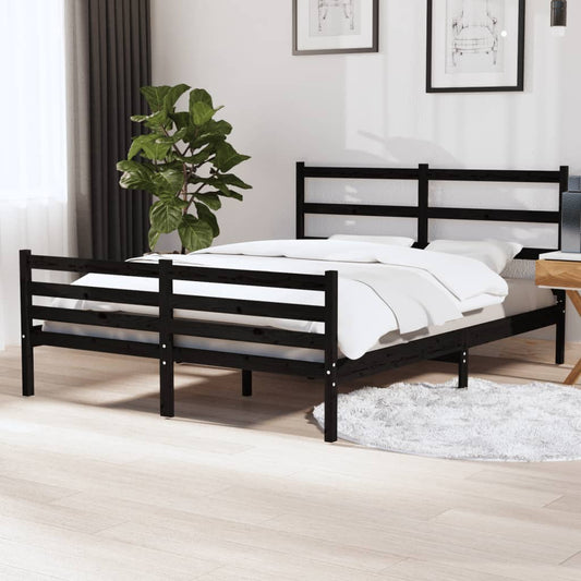 Bedframe Massief Grenenhout Zwart 150X200 Cm 5Ft King Size