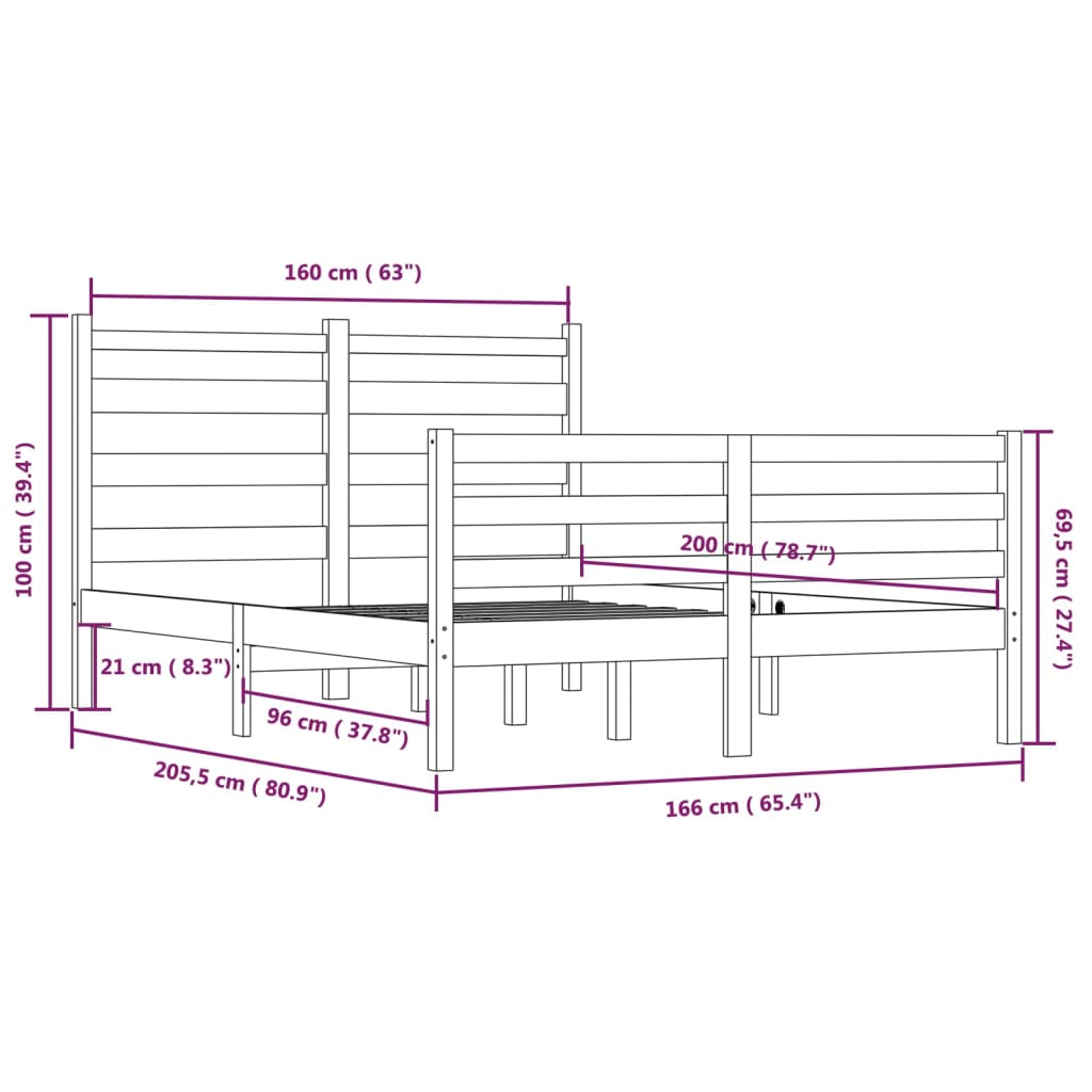 Bedframe Massief Grenenhout 160X200 Cm