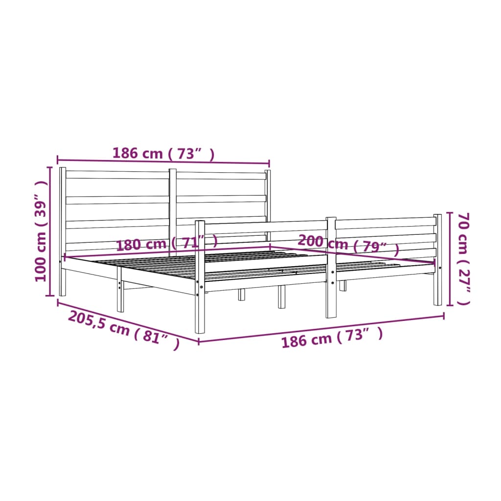 Bedframe Massief Grenenhout Wit 180X200 Cm 6Ft Super King