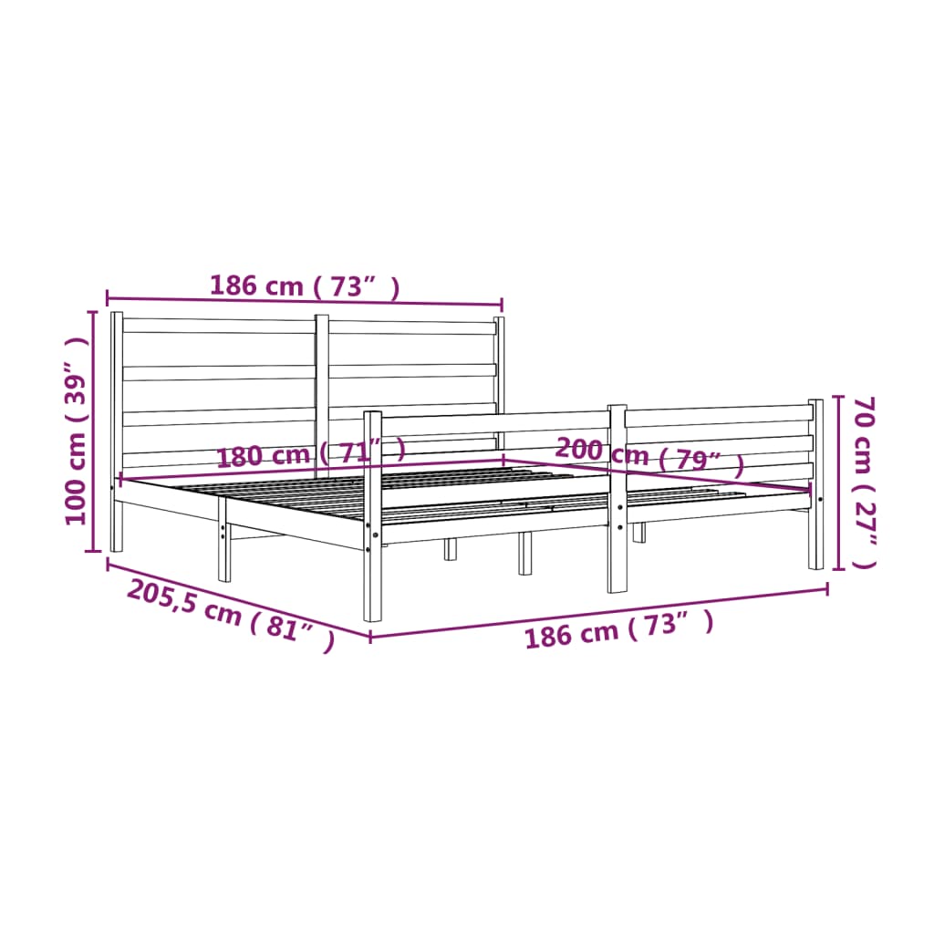 Bedframe Massief Grenenhout Zwart 180X200 Cm 6Ft Super King