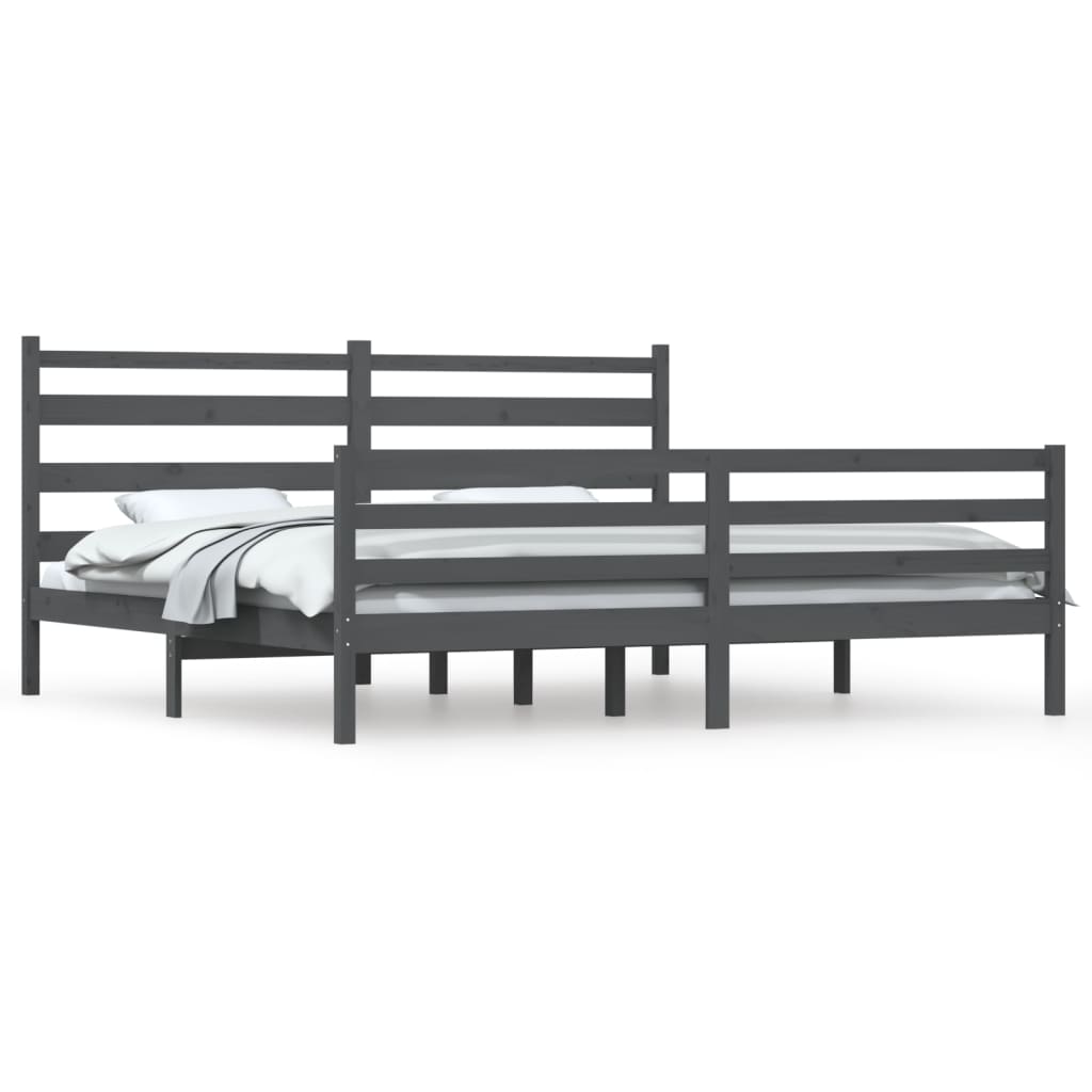 Bedframe Massief Grenenhout Grijs 200X200 Cm