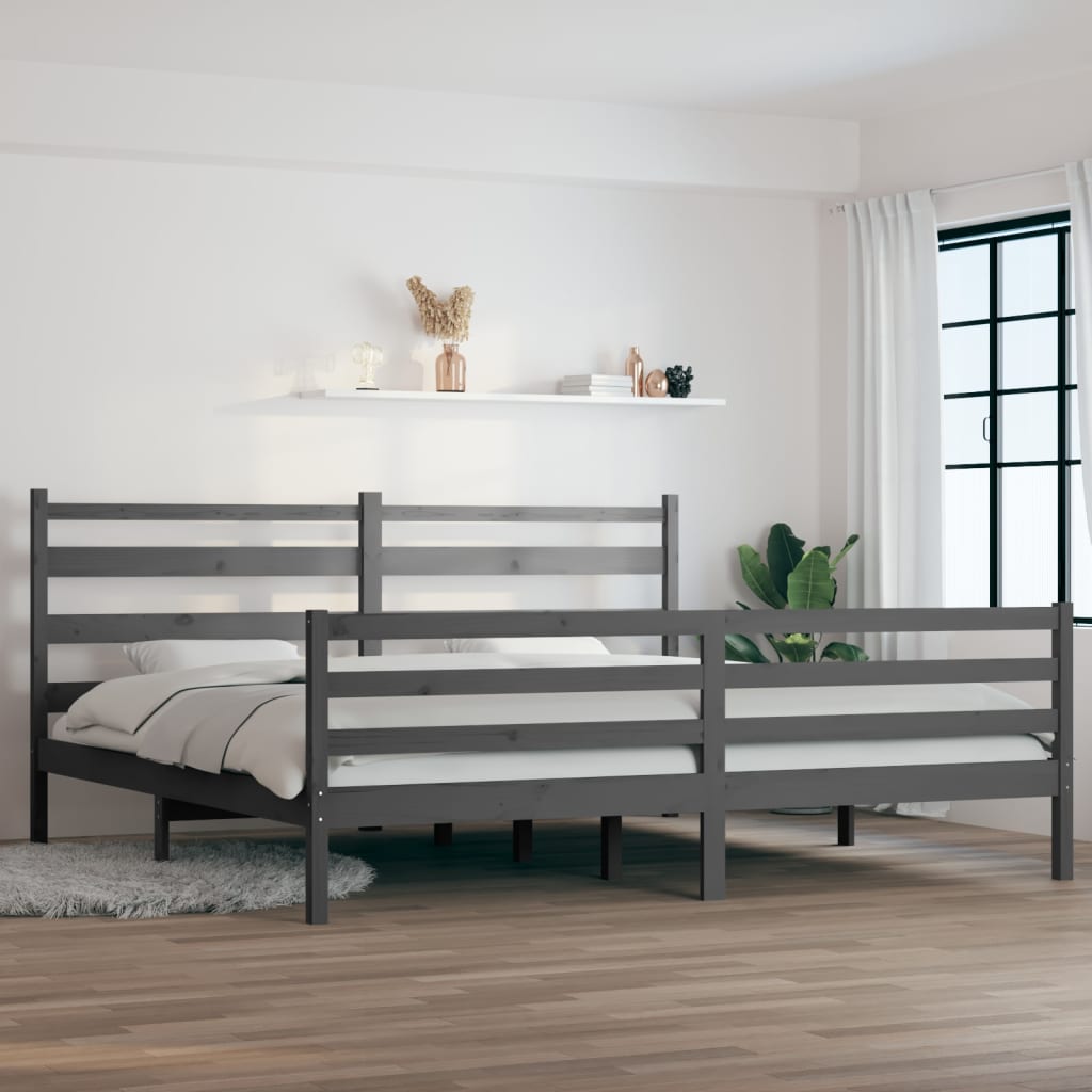 Bedframe Massief Grenenhout Grijs 200X200 Cm