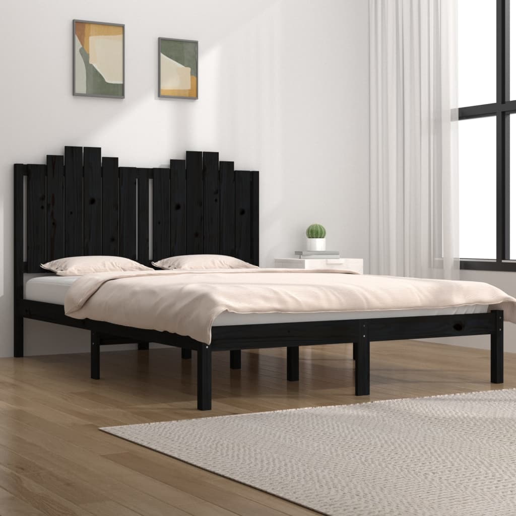 Bedframe Massief Grenenhout Zwart 120X190 Cm 4Ft Small Double