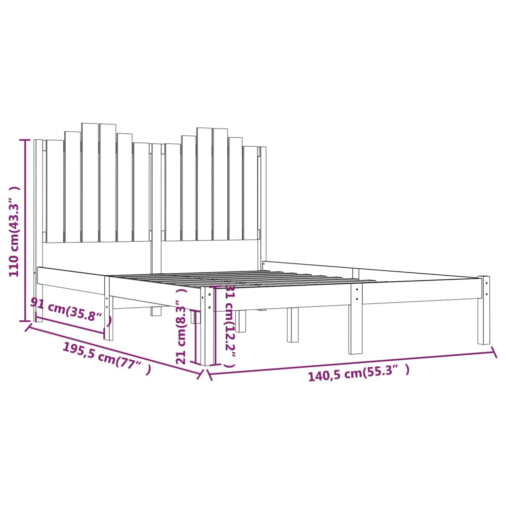 Bedframe Massief Grenenhout Wit 135X190 Cm 4Ft6 Double