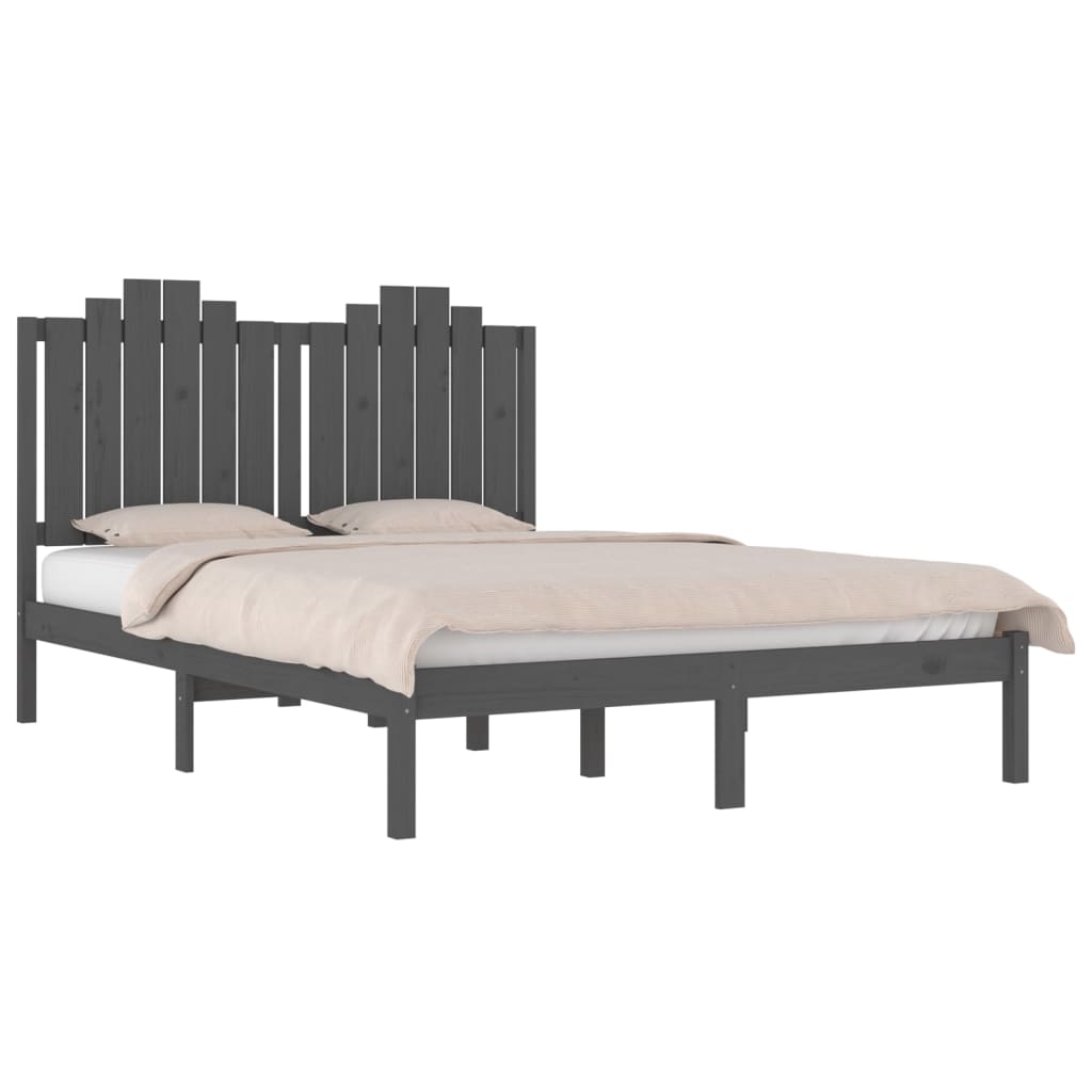 Bedframe Massief Grenenhout Grijs 140X190 Cm