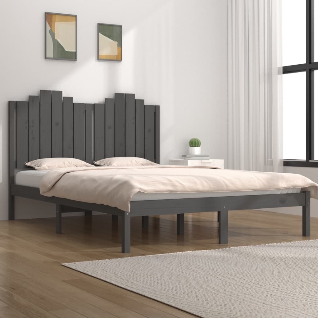 Bedframe Massief Grenenhout Grijs 140X190 Cm