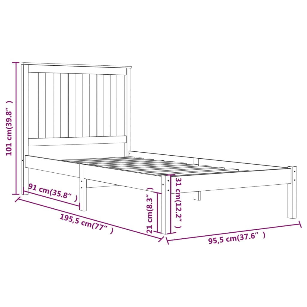 Bedframe Massief Grenenhout 90X190 Cm 3Ft Single