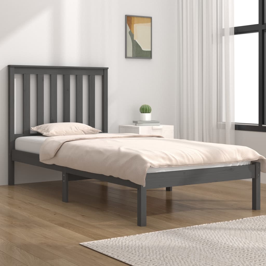 Bedframe Massief Grenenhout Grijs 90X190 Cm 3Ft Single
