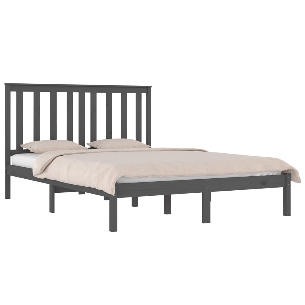 Bedframe Massief Grenenhout Grijs 135X190 Cm 4Ft6 Double