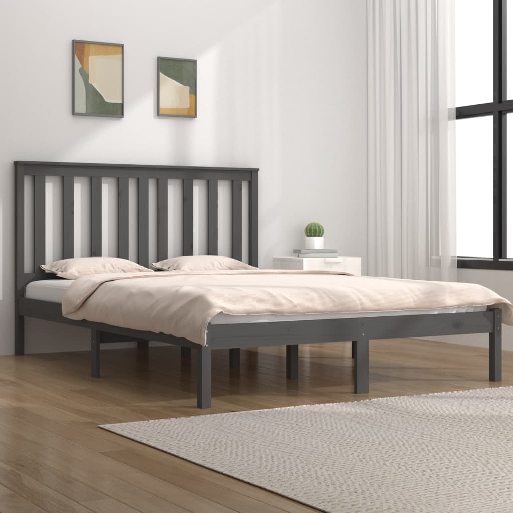 Bedframe Massief Grenenhout Grijs 135X190 Cm 4Ft6 Double