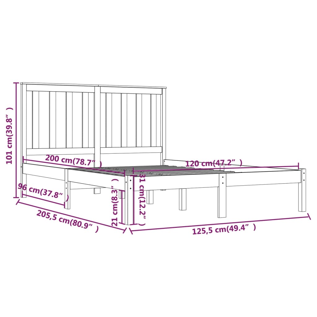 Bedframe Massief Grenenhout 120X200 Cm