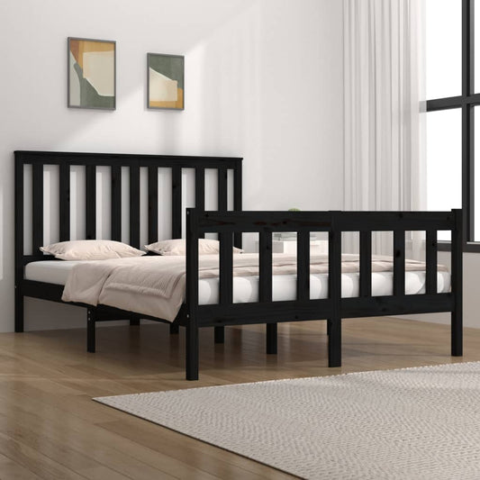 Bedframe Massief Grenenhout Zwart 135X190 Cm 4Ft6 Double