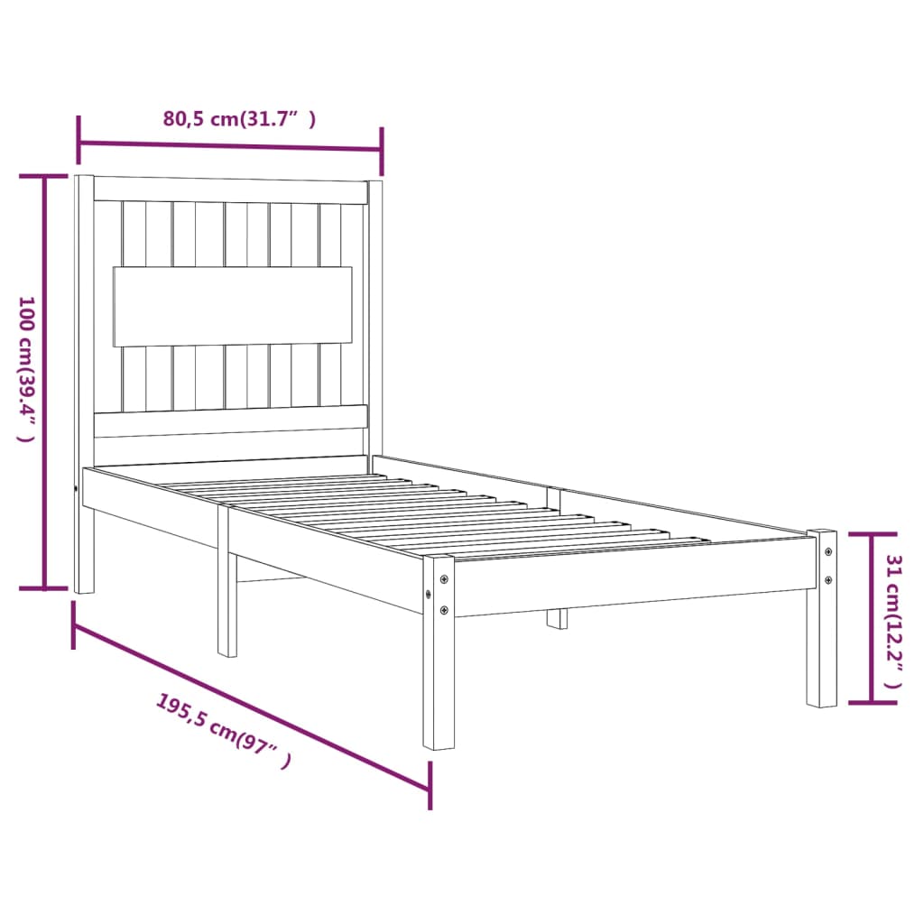 Bedframe Massief Grenenhout Zwart 75X190 Cm 2Ft6 Small Single