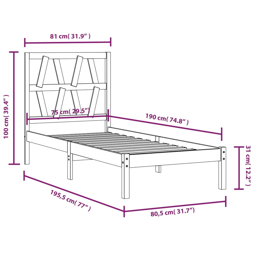 Bedframe Massief Grenenhout 75X190 Cm 2Ft6 Small Single