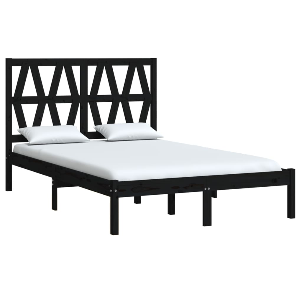 Bedframe Massief Grenenhout Zwart 135X190 Cm 4Ft6 Double