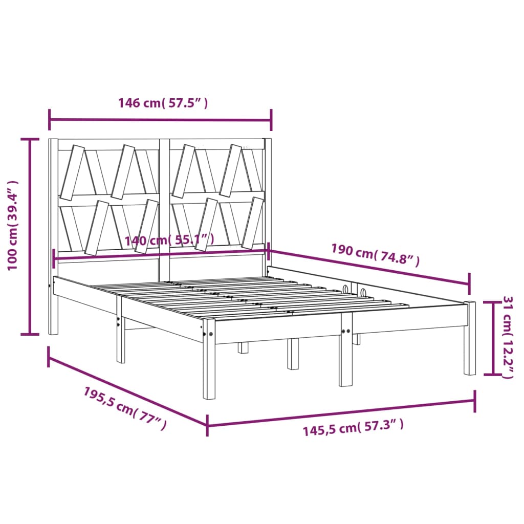 Bedframe Massief Grenenhout 140X190 Cm