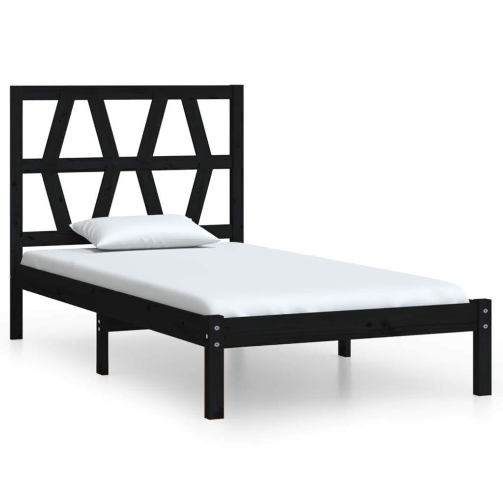 Bedframe Massief Grenenhout Zwart 90X200 Cm