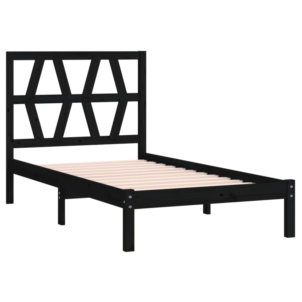 Bedframe Massief Grenenhout Zwart 90X200 Cm