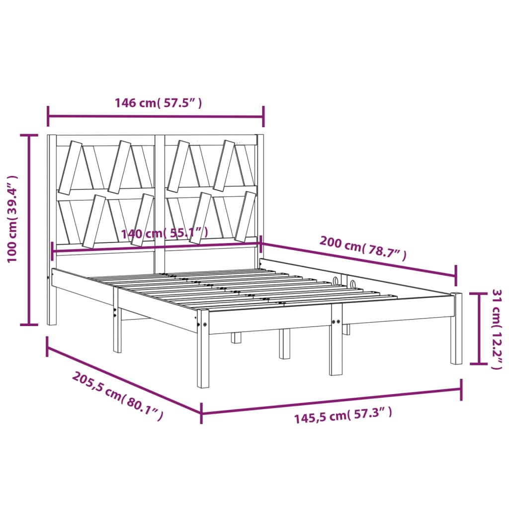 Bedframe Massief Grenenhout 140X200 Cm