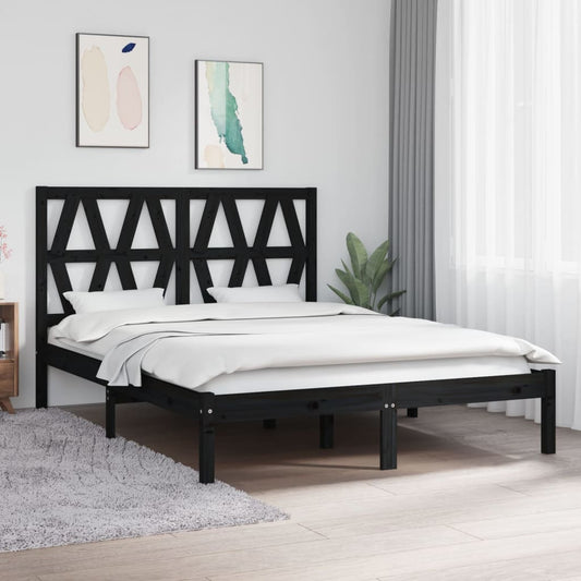 Bedframe Massief Grenenhout Zwart 150X200 Cm 5Ft King Size