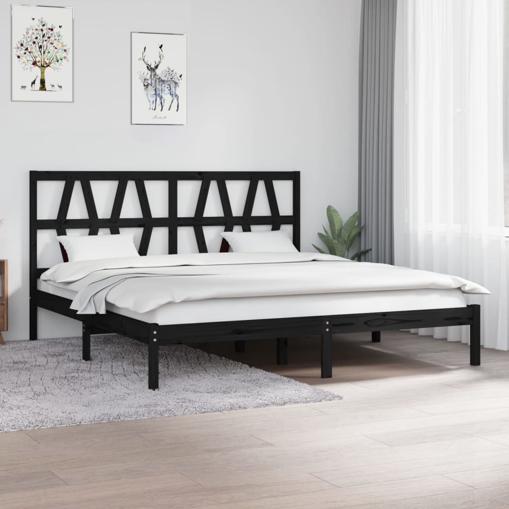 Bedframe Massief Grenenhout Zwart 180X200 Cm 6Ft Super King
