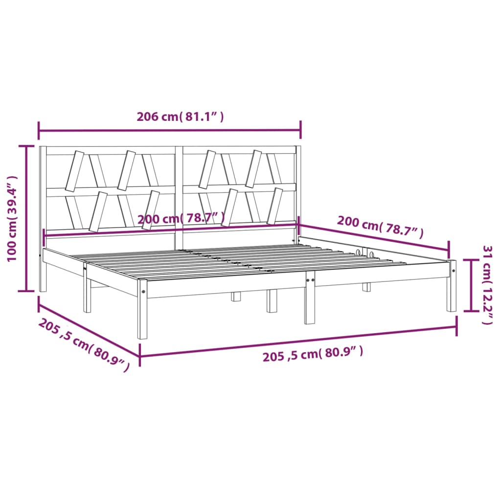 Bedframe Massief Grenenhout Zwart 200X200 Cm