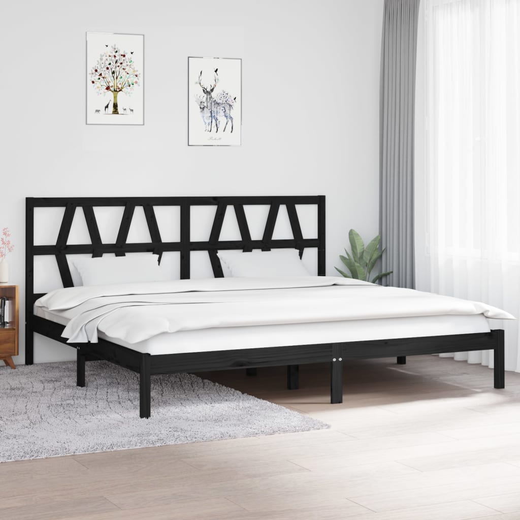 Bedframe Massief Grenenhout Zwart 200X200 Cm