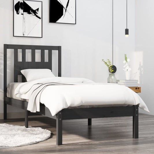Bedframe Massief Hout Grijs 90X190 Cm 3Ft Single