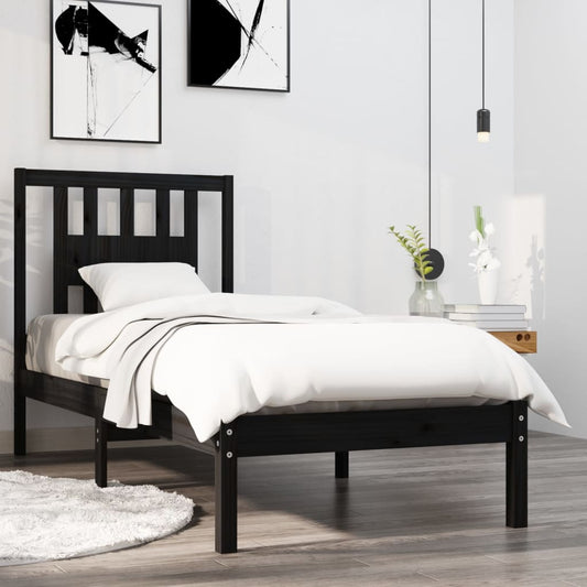 Bedframe Massief Hout Zwart 90X190 Cm 3Ft Single