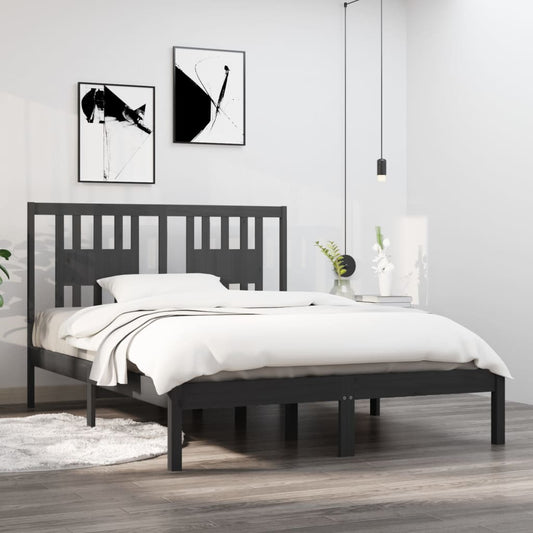 Bedframe Massief Hout Grijs 120X190 Cm 4Ft Small Double