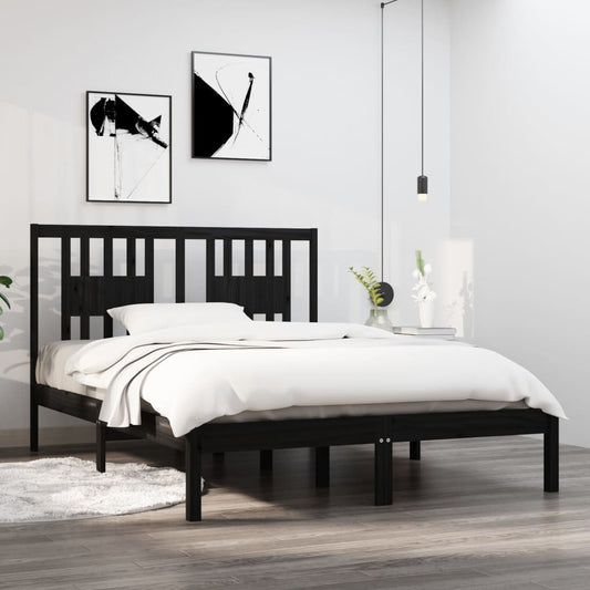 Bedframe Massief Hout Zwart 135X190 Cm 4Ft6 Double