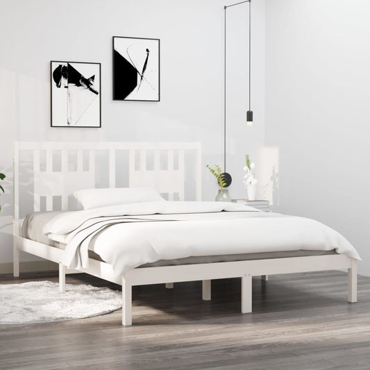 Bedframe Massief Hout Wit 150X200 Cm 5Ft King Size