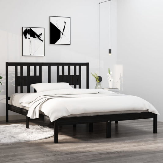 Bedframe Massief Hout Zwart 150X200 Cm 5Ft King Size