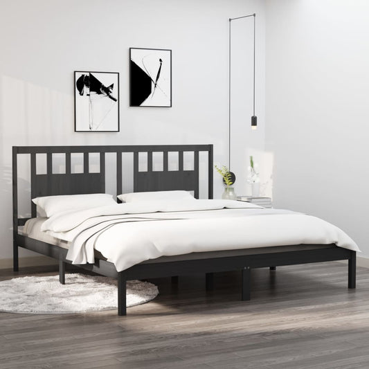 Bedframe Massief Hout Grijs 180X200 Cm 6Ft Super King