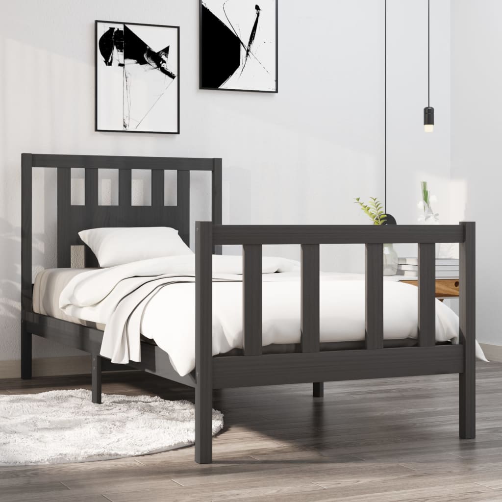 Bedframe Massief Hout Grijs 75X190 Cm 2Ft6 Small Single