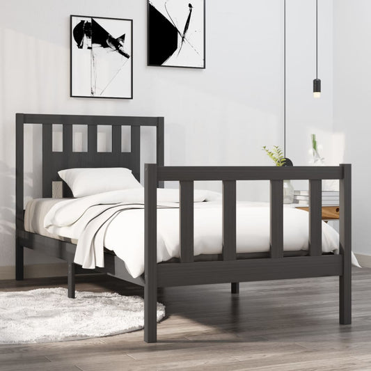 Bedframe Massief Hout Grijs 75X190 Cm 2Ft6 Small Single