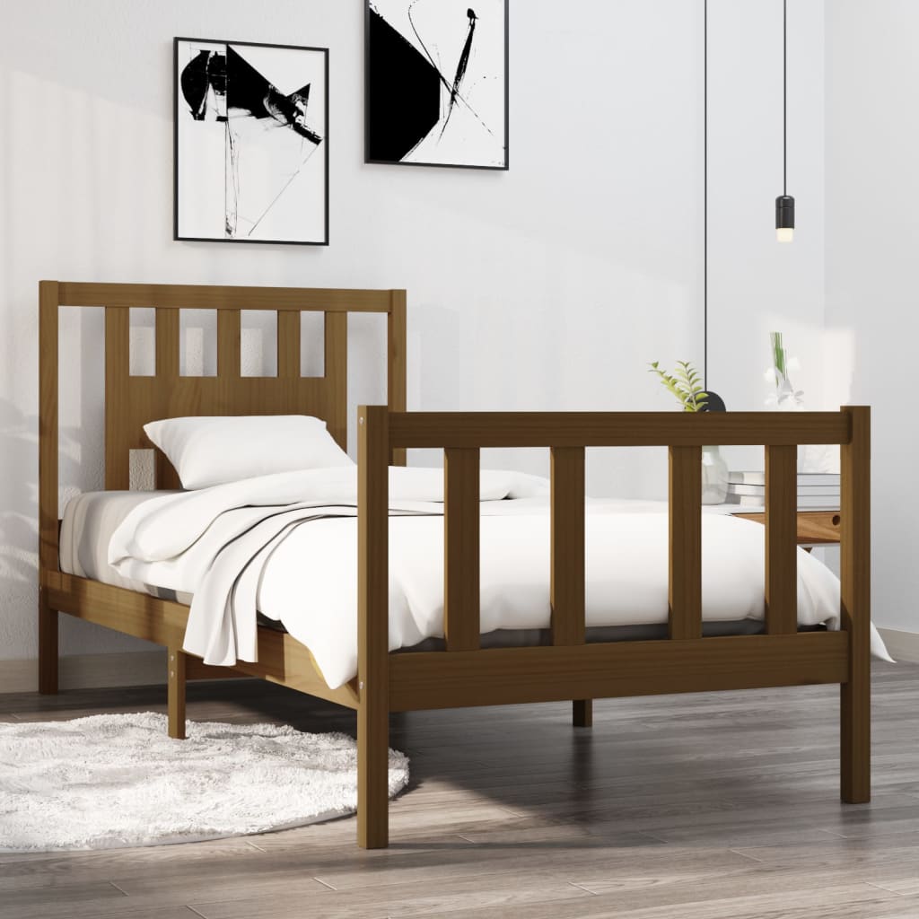 Bedframe Massief Hout Honingbruin 75X190 Cm 2Ft6 Small Single